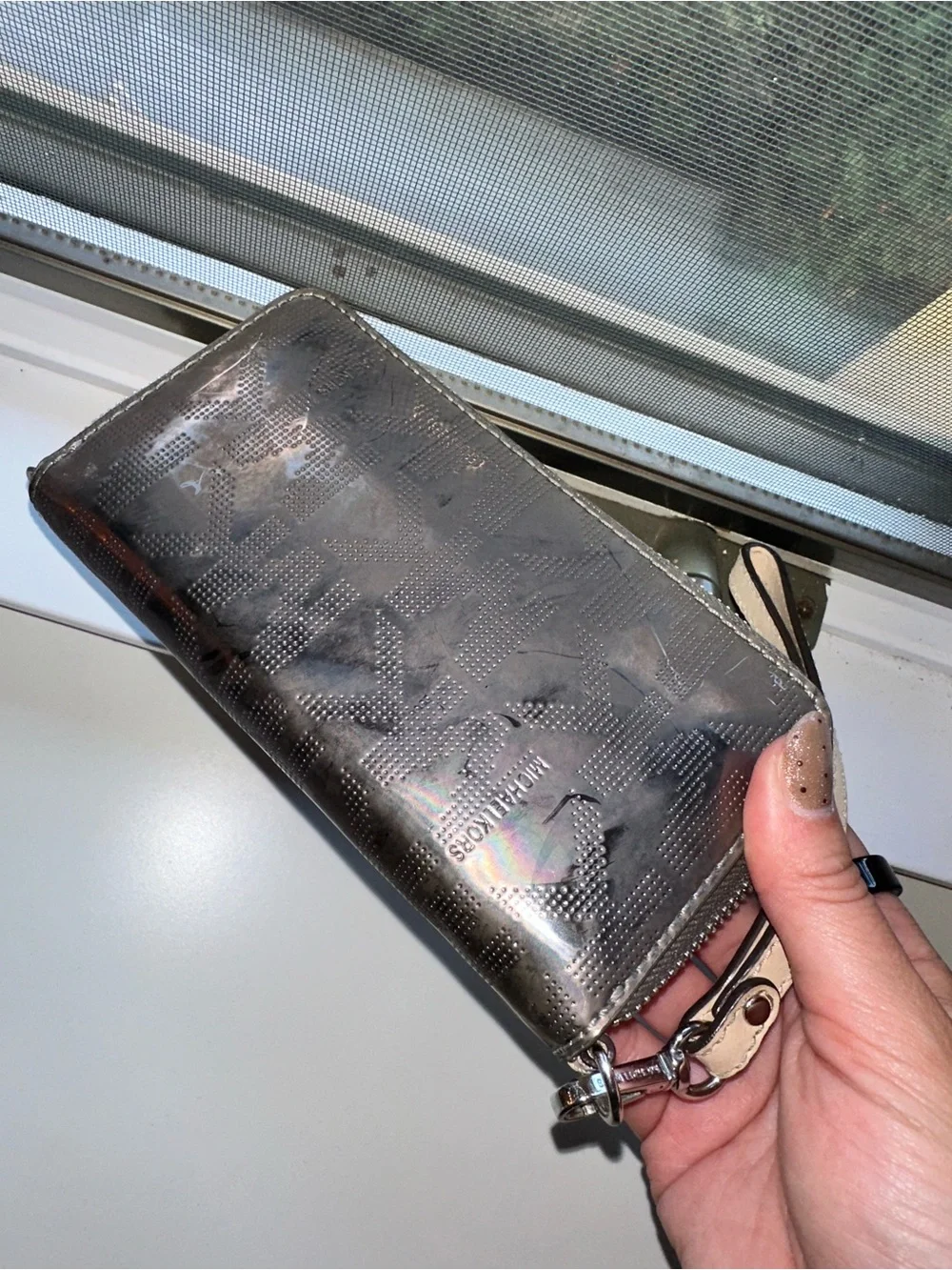 Michael Kors Metallic Pewter Zip Wristlet